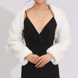 GORAIS Faux Fur Bolero Shrugs Evening Fur Jackets Women’s Long Sleeves Wedding